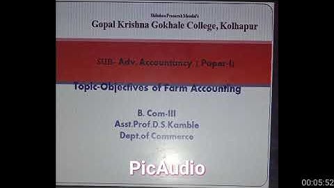 B COM III,Sub- Adv Accountancy ( I),  Objectives of Farm Accounting,         Prof. D. S. Kamble.