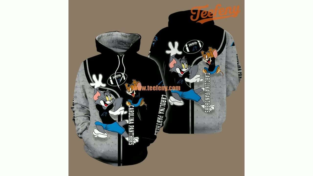 Carolina Panthers Tom And Jerry 3D Zip Up Hoodie Black Grey