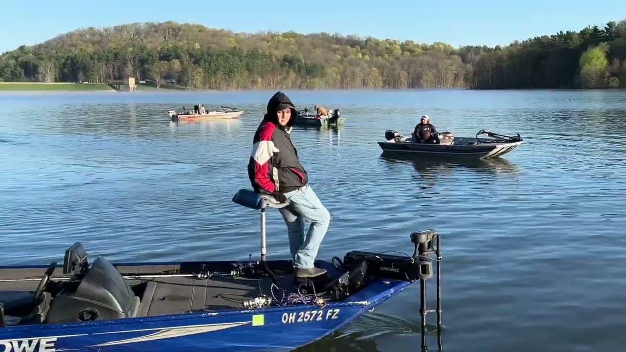 Clendening Bass Fishing Club launches from the Leesville Lake South Boat ramp for their tournament.