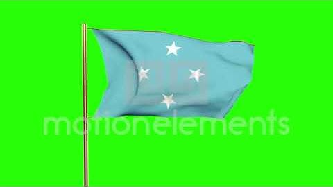 Micronesia Flag Waving In The Wind. Green Screen, Alpha Matte. Loopable Animatio Stock Animation
