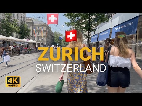 Zurich (Zürich) ?? Switzerland 4K Walking tour in city center | 70 Minutes