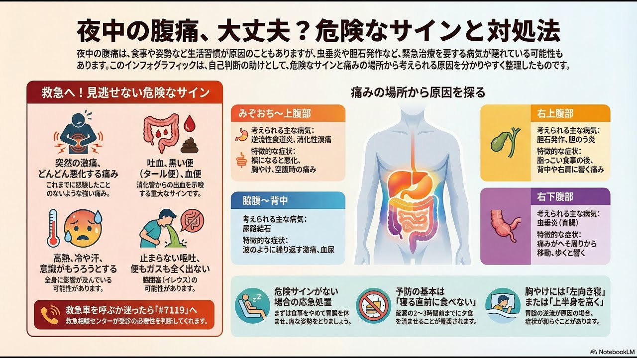 夜中の腹痛】放置していい？危険サイン5つと原因7つ｜消化器内科が解説