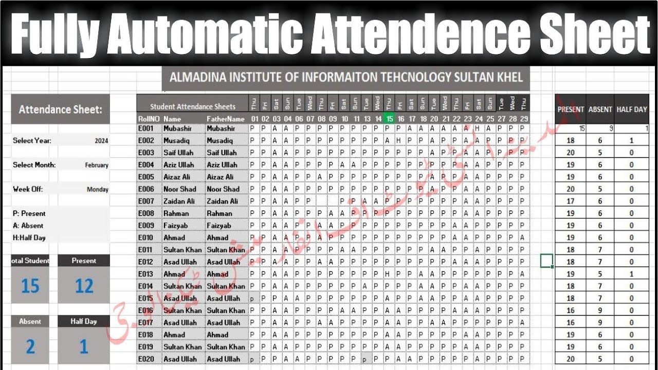 Fully Automatic Dynamic Advanced Attendance Sheets in Excel | Step by ...