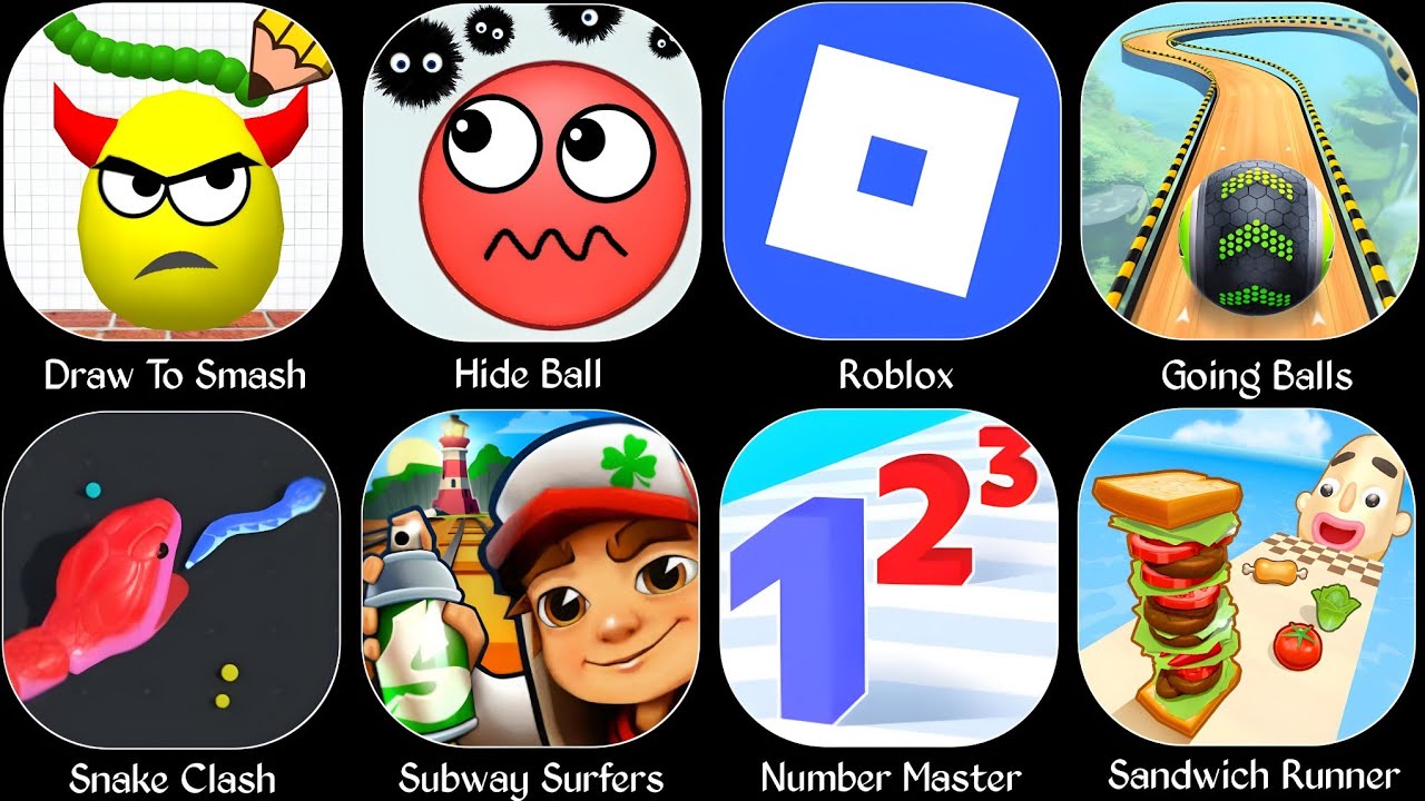 Help Me Tricky Puzzle,Spranky survival,Snake Clash,Sandwich Runner,Number Master,Going Balls