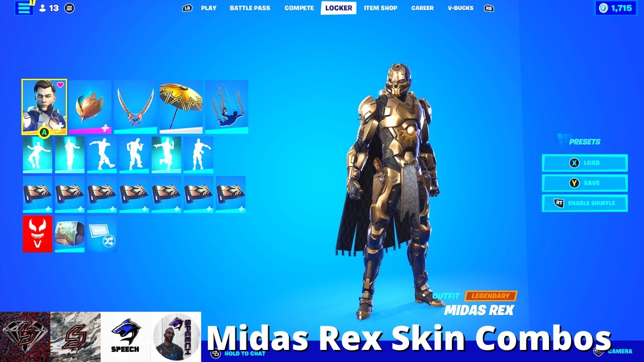 Midas Rex Skin Combos Fortnite Battle Royale Youtube