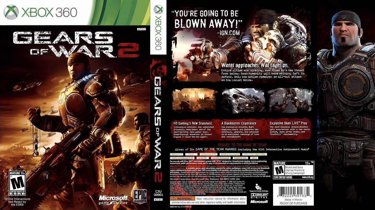 Jeu Gears Of War 2 - Version Française - Xbox 360 - Complet (boîtier + Notice)