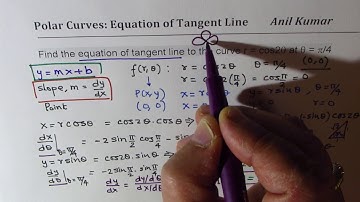 Equation of Tangent Line to Polar Curve r = cos 2t at t = pi/4