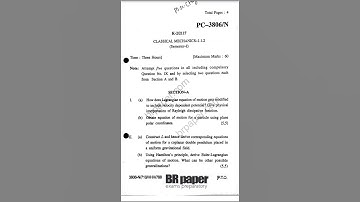 Classical Mechanics, Punjabi University , patiala, Punjab ,previous year question paper M.Sc Physics