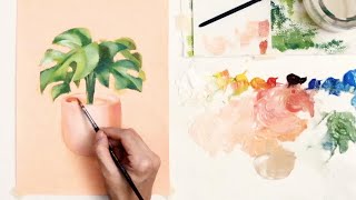Acrylic Painting Still Life: Plant on Peach Underpainting