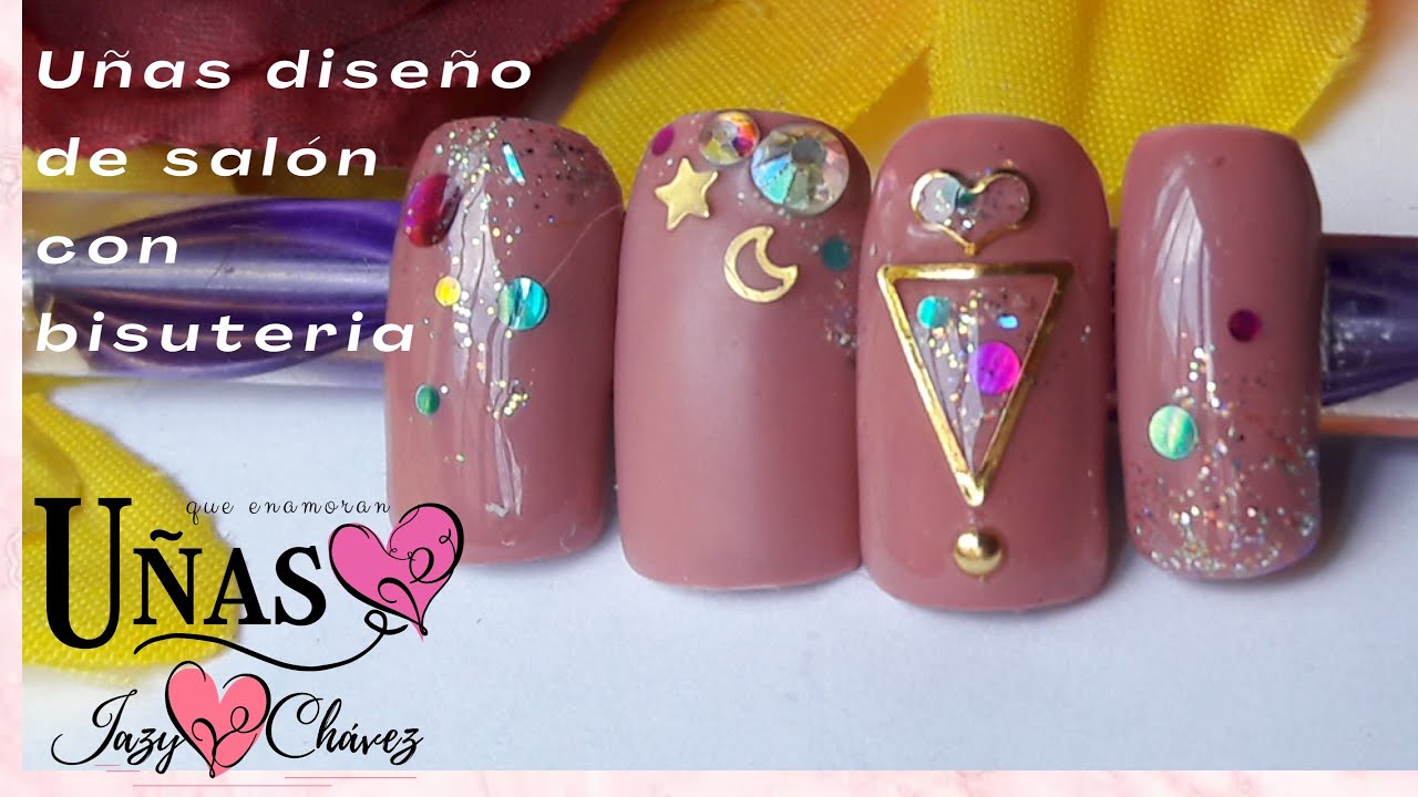 uñas diseño de salon con decoracion de metal y joyería/colaboración amigas  sinceras forever - YouTube