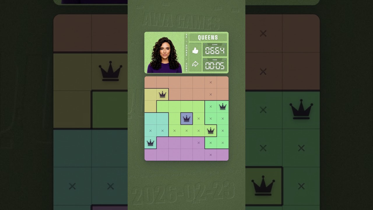 LinkedIn Queens #664 solved board for February 23, 2026, 7x7 grid