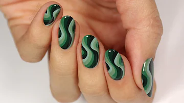 Abstract Wavy Shades of Green Nail Art