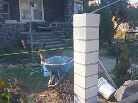 Block column 6 feet high and footer installation of concrete - YouTube