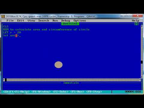 5 .qbasic pgm to calculate the area and circumference of circle.
