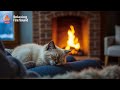 Snowy Comfort ❄️🐾 Relaxing Cat Purrs and Cozy Fireplace Ambience for Ultimate Calm