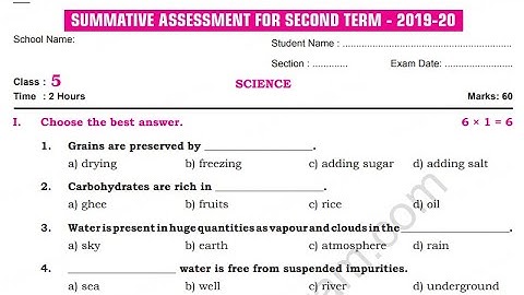 5th Science Term 2 SA Question Paper Download PDF