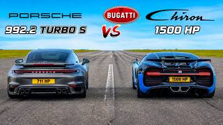 Bugatti Chiron vs Porsche 992 Turbo S 🚀 1500 HP vs 711 HP | 0–350 km/h & 100–300 DRAG RACE