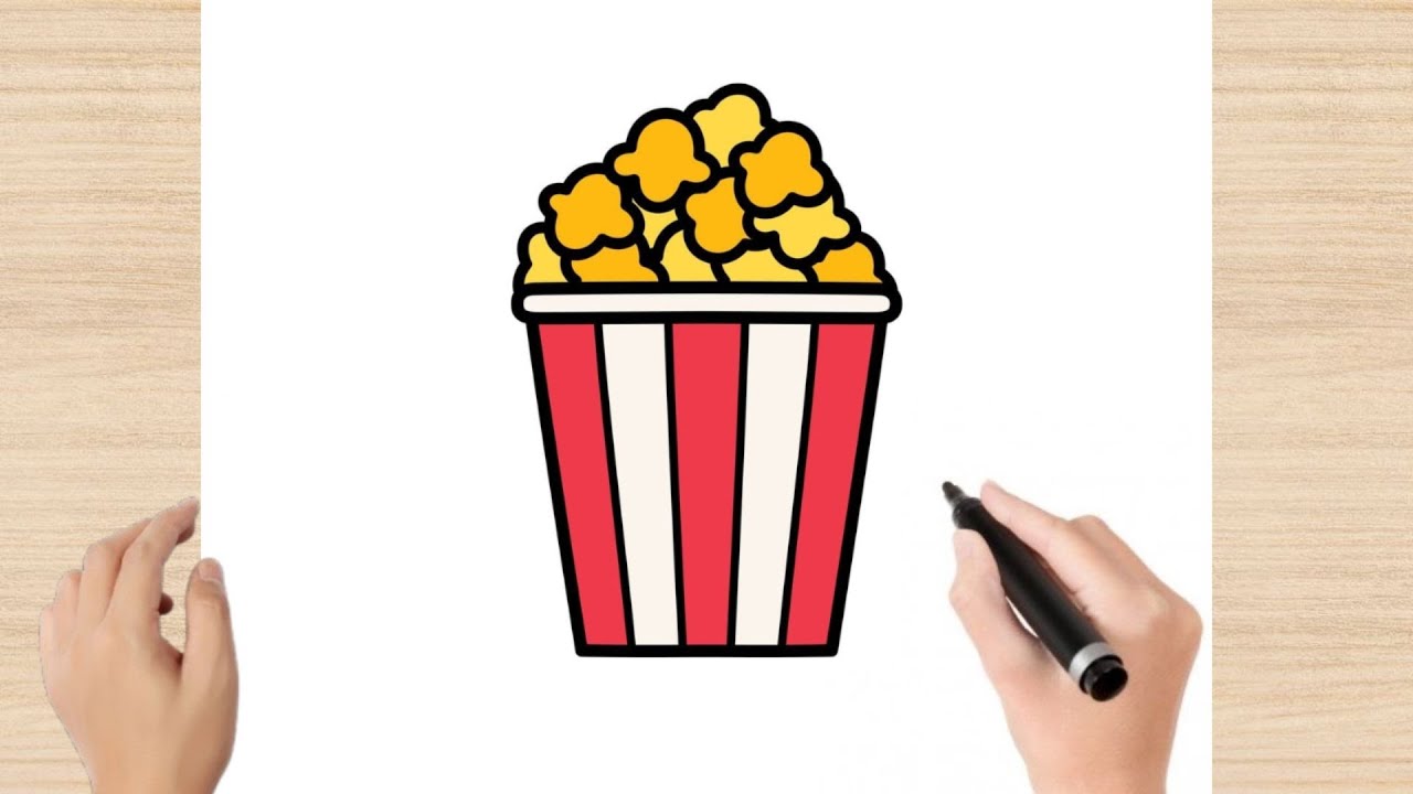 How to draw cute popcorn  / Popcorndrawing, colouring for kids / cute easy drawing / 