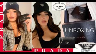 PRADA UNBOXING! Prada Card Holder On Chain & Prada Bucket Hat Review