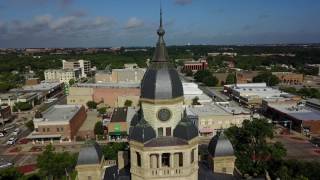 Downtown Denton Square Courthouse 4K Aerial Video