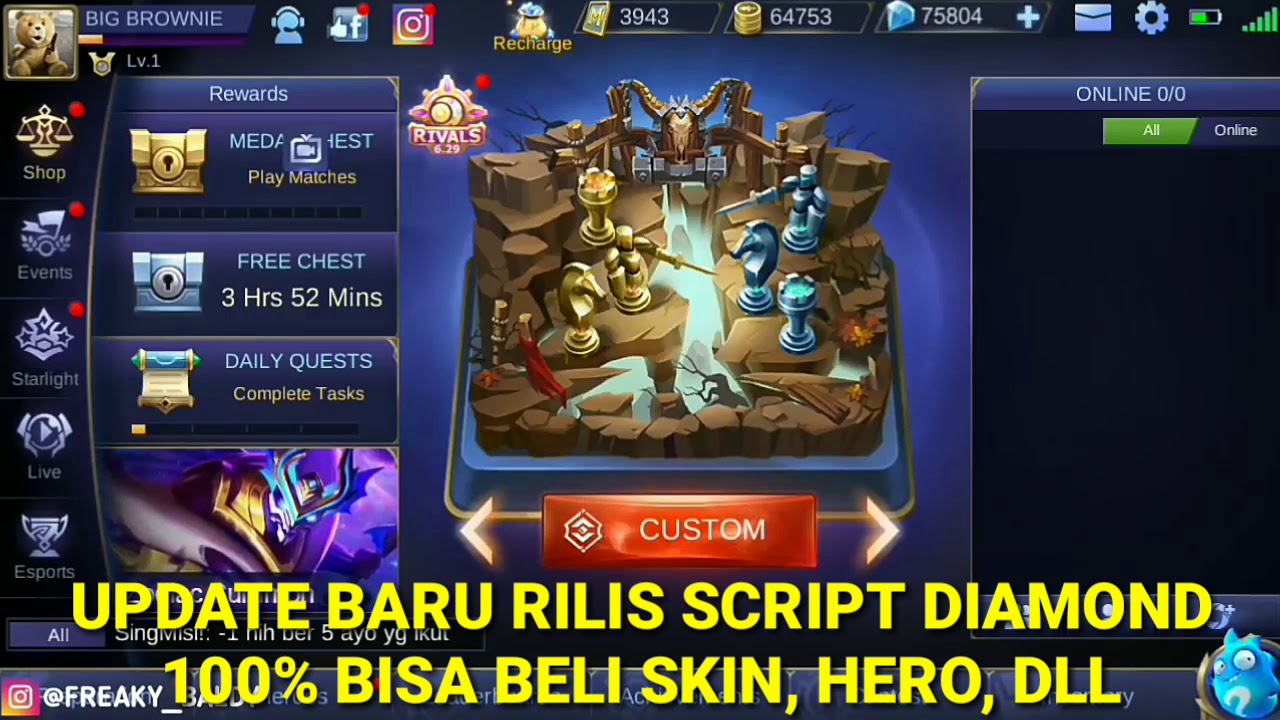 Script diamond patch dyrroth bisa beli skin dan hero