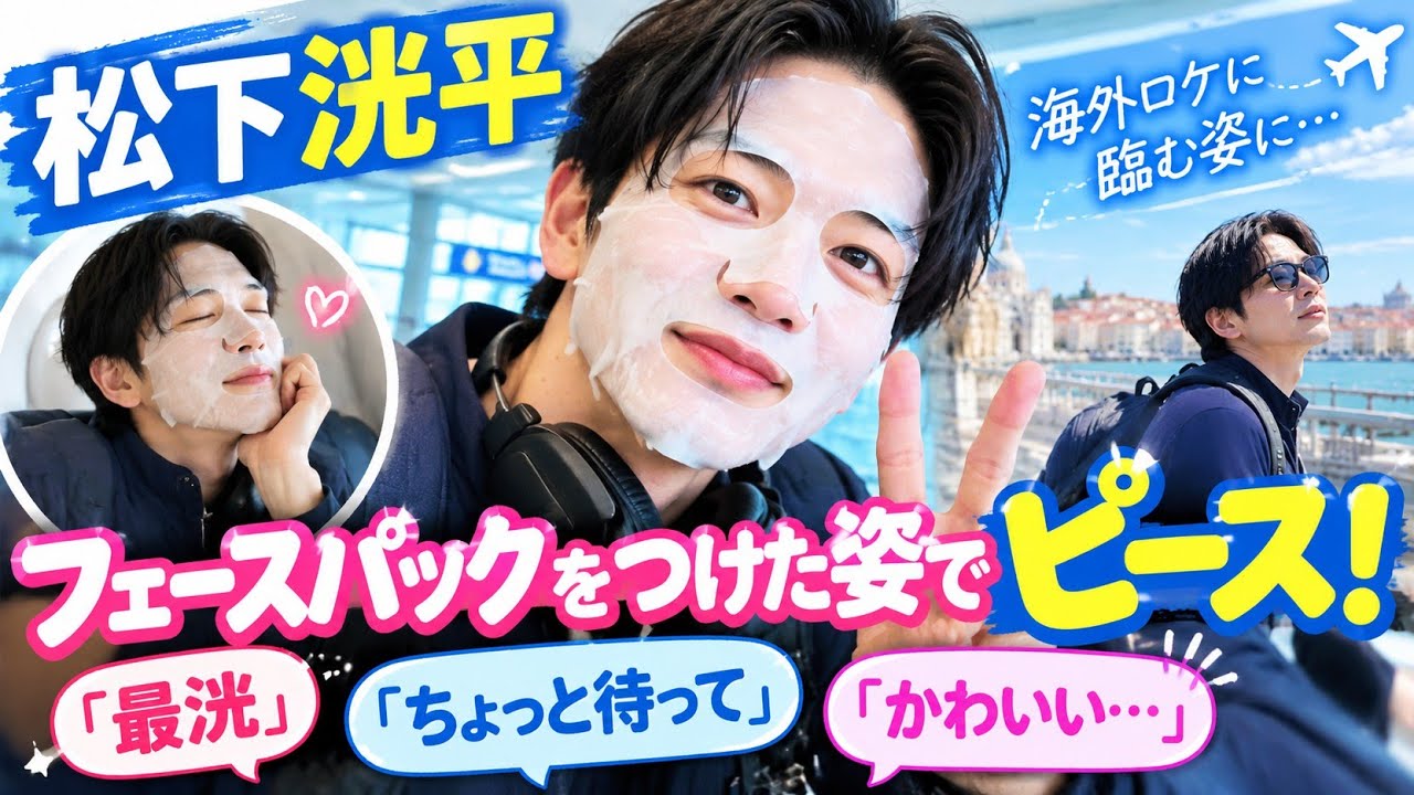 松下洸平、フェースパックをつけた姿でピース！海外ロケに臨む姿に「最