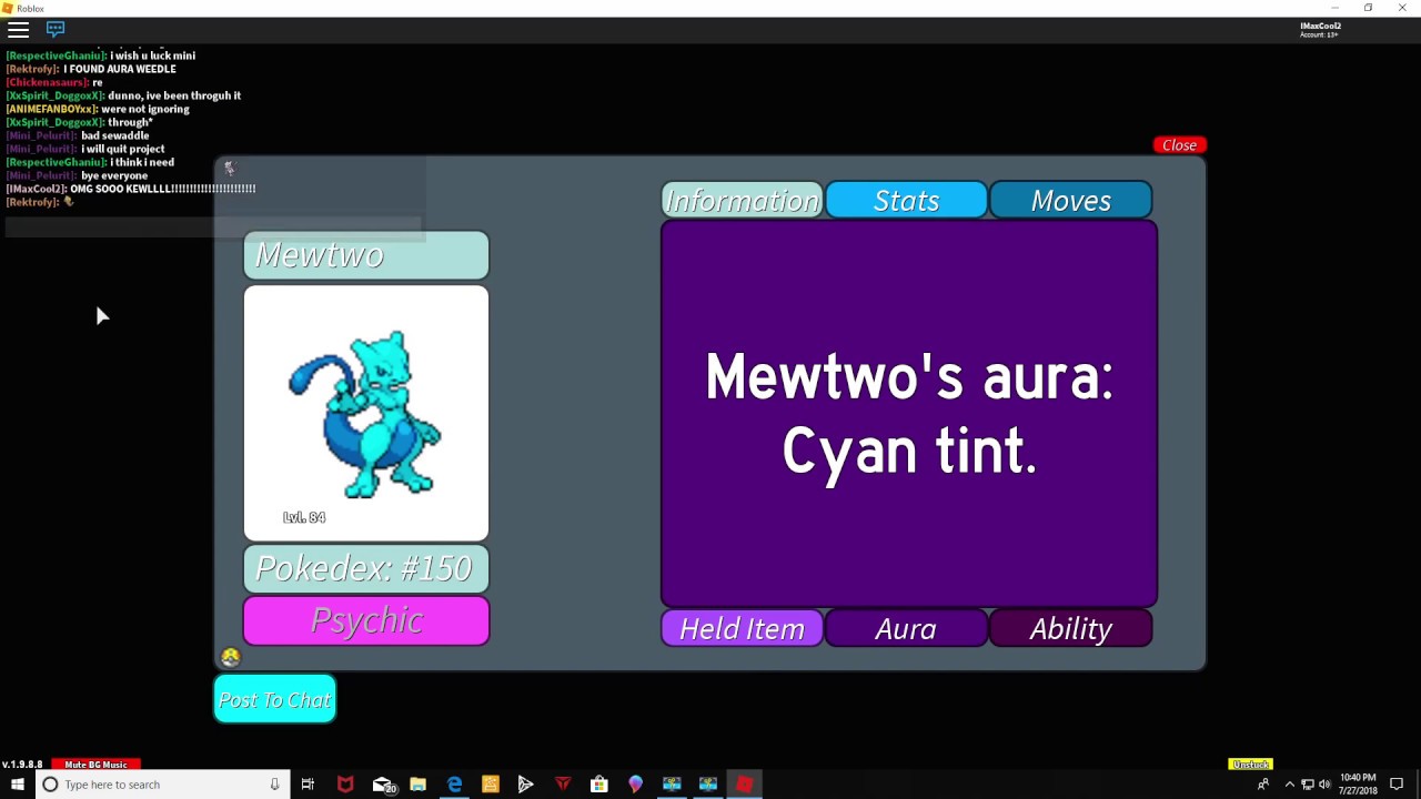 Roblox Project Pokemon - Cyan Tint Aura Mewtwo