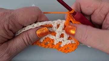 Interlocking filet crochet with solids DF, DB row 7A