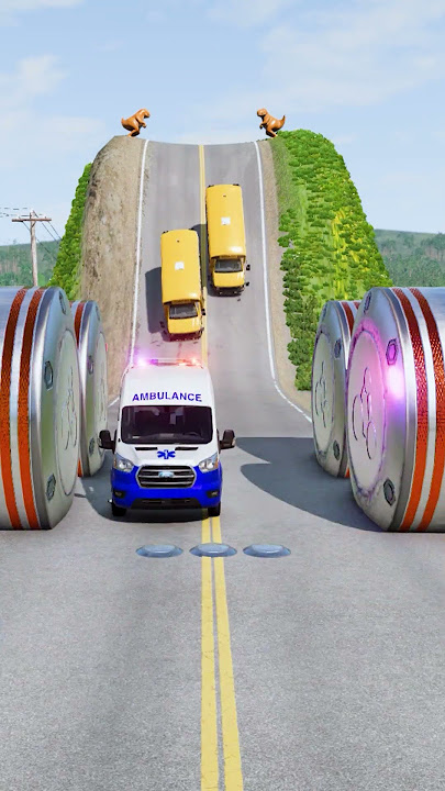 Cars & School Bus vs Chained Hydraulic Crush - BeamNG.Drive