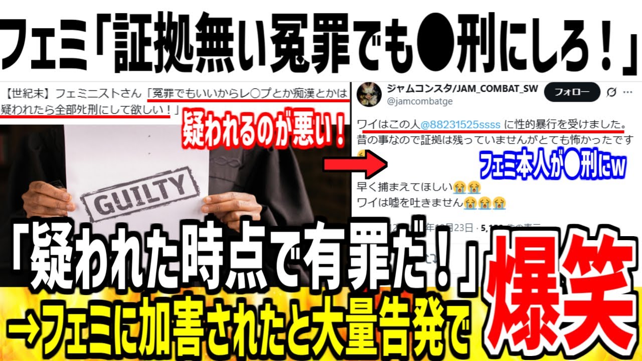【爆笑】フェミ「加害は冤罪でも●刑にしろ！」→X民「あなたに加害されました。●刑でいいですよね？」【ゆっくり解説】