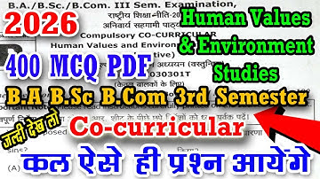 Human Values & Environment Studies B.A BSc 3rd Semester Co-curricular top 400 mcq pdf