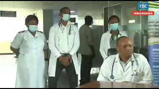 Philip Mpango, his finance minister, addressing a presser at the Benjamin Mkapa Hospital, Dodoma