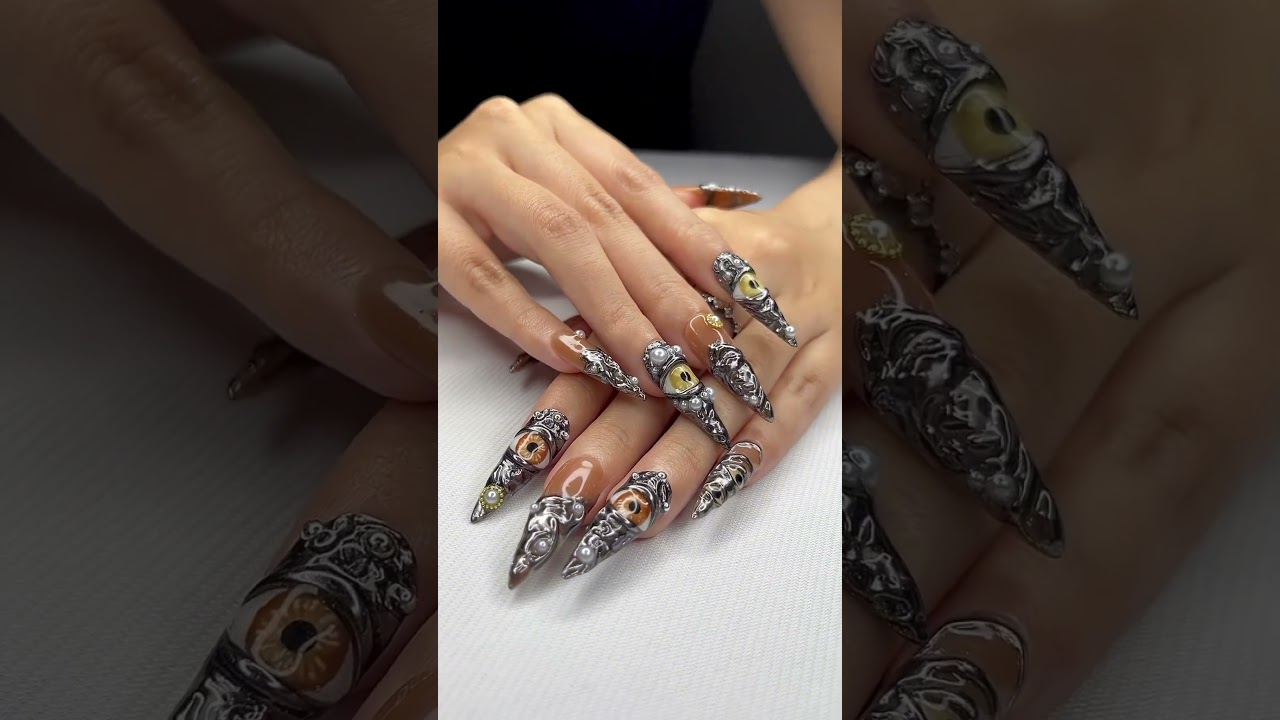 Horror Eyes Gothic Press On Nail, Halloween/Cosplay/Carnival Nails Art 