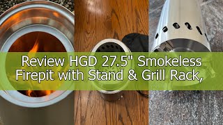 Review HGD 27.5" Smokeless Firepit with Stand & Grill Rack, Large Stainless Steel Wood Burning Fire