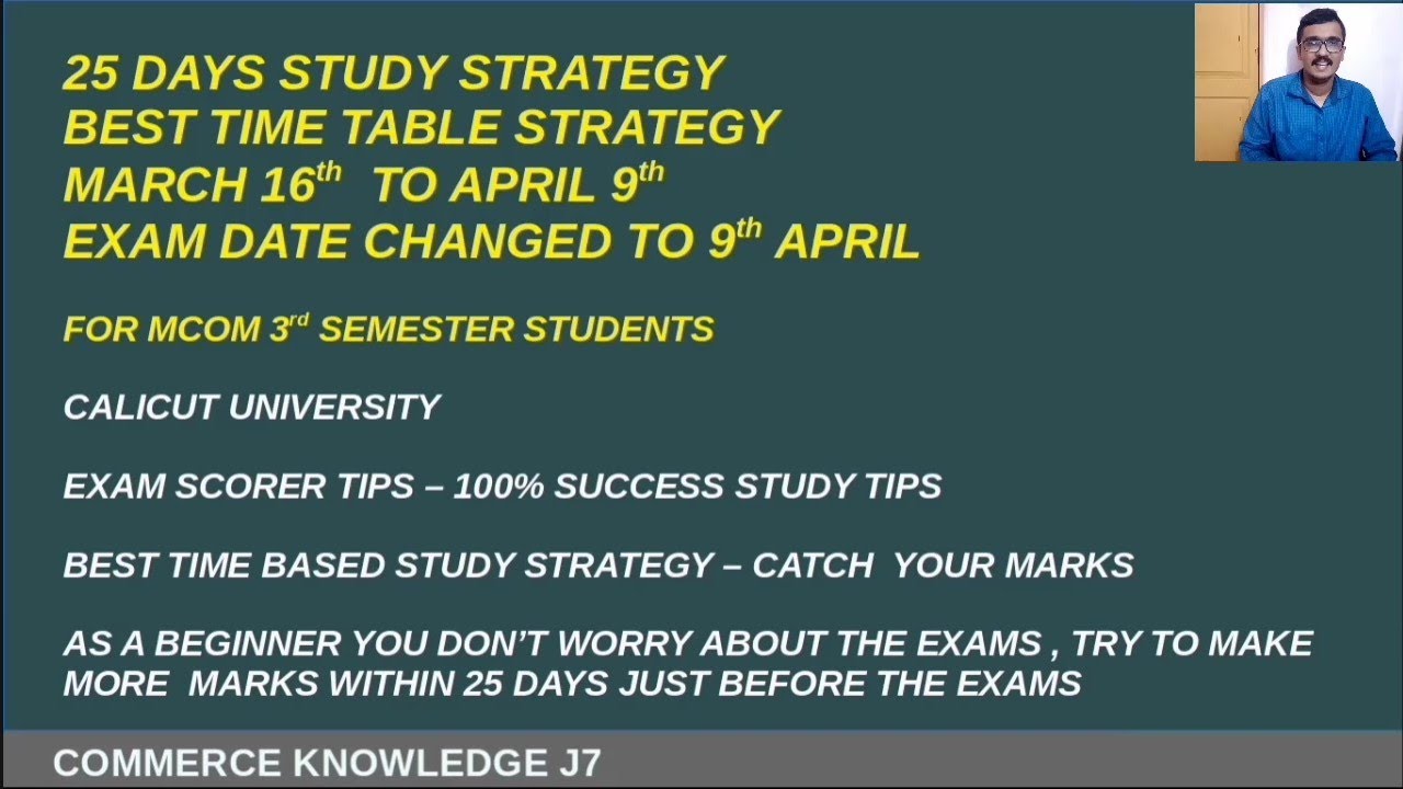 Mcom 3rd Semester 25 Day Time Table Strategy-Exam will start at 9 th April Calicut University