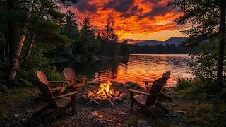 Campfire by the Lake at Sunset 🔥  Dramatic Sky & Crackling Fire 4K