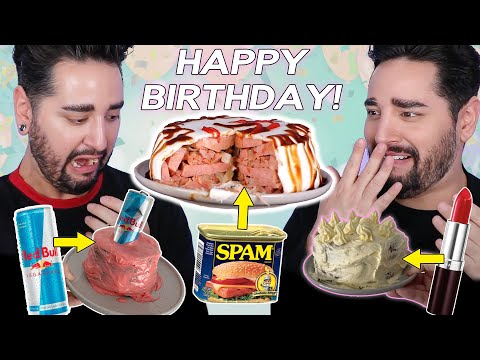 Making ‘EXPERIMENTAL’ 🤢 Cakes For Our Birthday! Lipstick, Redbull, SPAM Cake💜🖤 The Welsh Twins