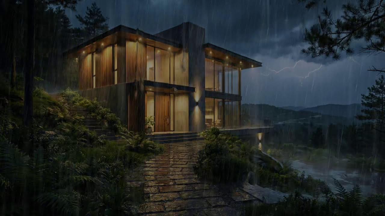 Heavy Rain on a Quiet Suburban Street – Dark Screen Ambience