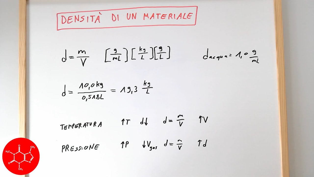 Densità di un materiale o di una sostanza (d=m/V), cos'è e come calcolarla lezione di chimica Densità di un materiale o di una sostanza (d=m/V), cos'è e come calcolarla lezione di chimica