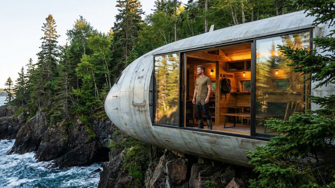 I Built a Modern Home Inside an Abandoned Airplane on a Cliff (ASMR Survival)