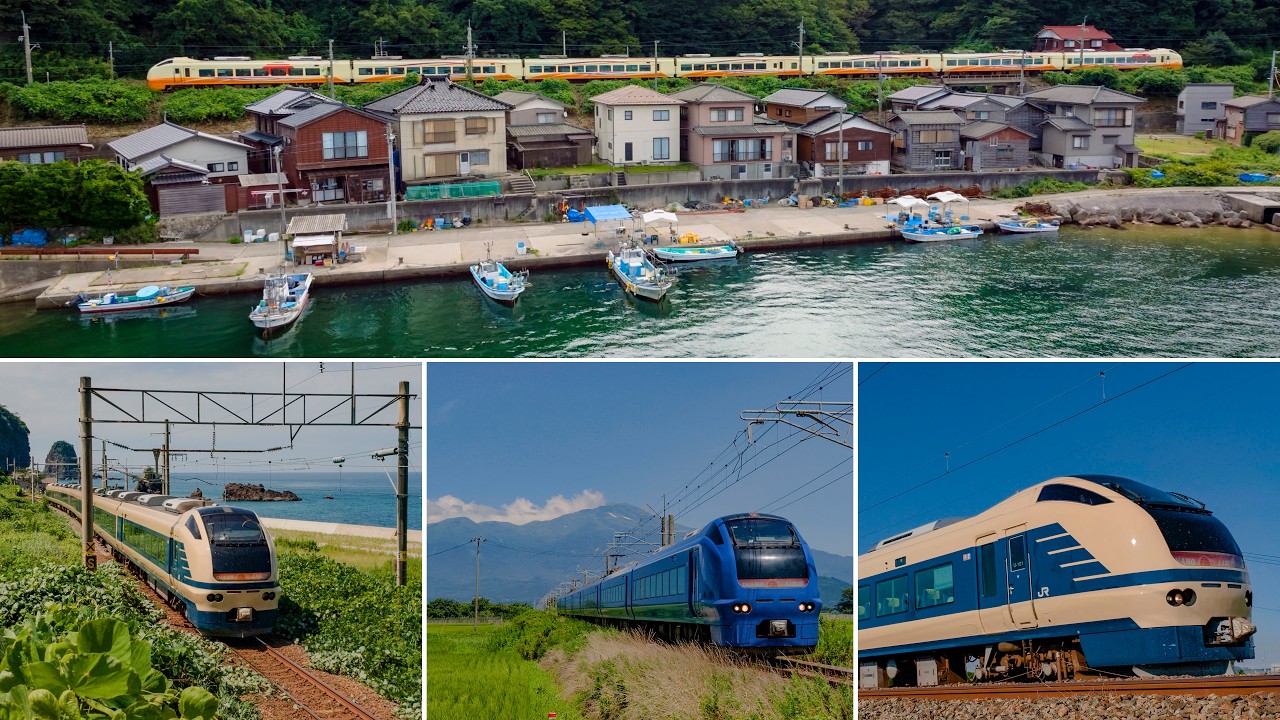 4K UHD ] 夏の羽越本線を走行するE653系 特急「いなほ」（旧国鉄色