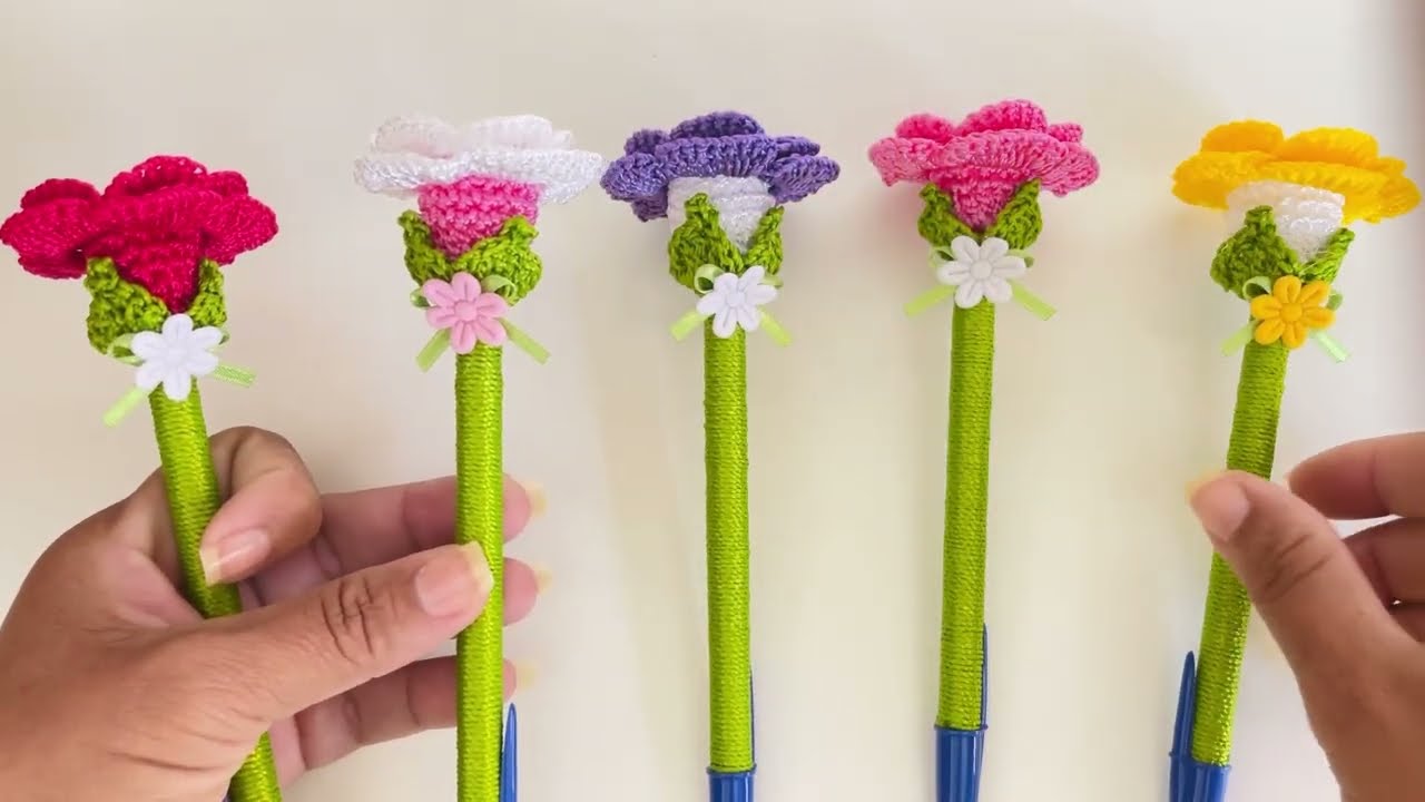 Caneta flor em crochê rápida e fácil