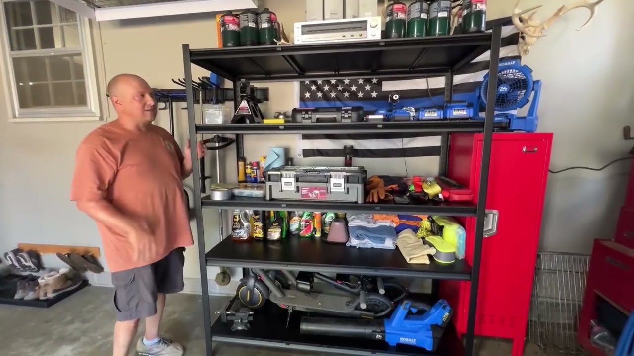 REIBII Industrial Garage Shelving, Heavy Duty Storage Shelves, Adjustable Metal Shelving for Basement Warehouse
