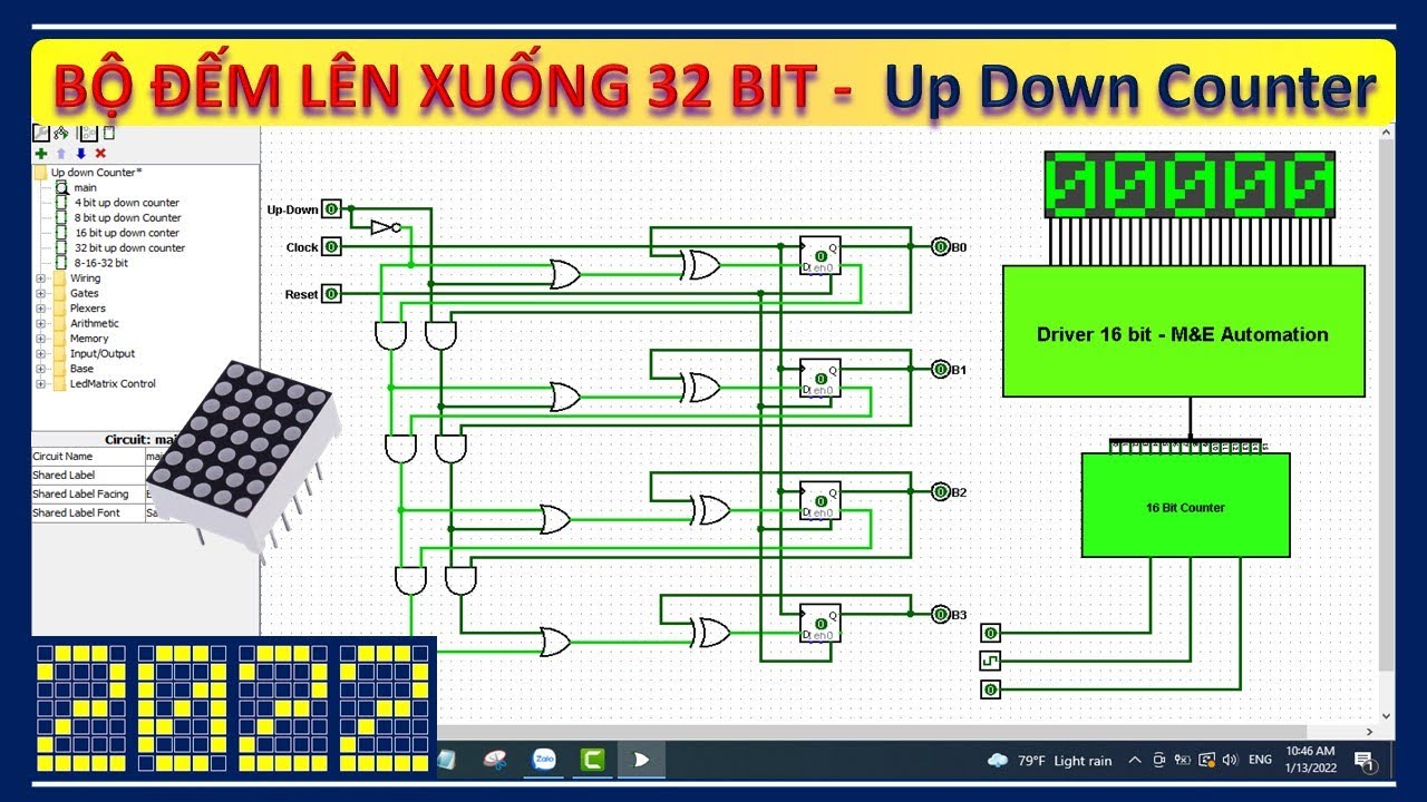 Logisim | Bộ Đếm Lên Xuống 4,8,16 và 32 Bit Dùng D Flip Flop | Binary ...
