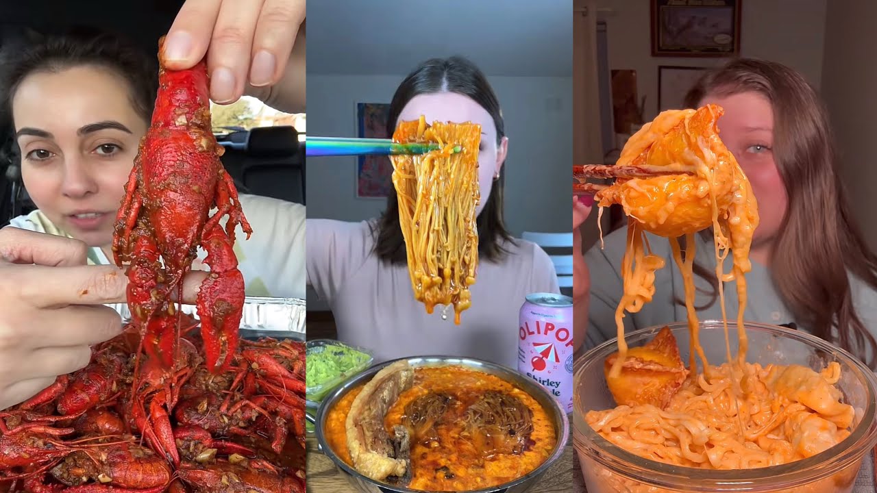 Подборка мукбангов из TikTok | морепродукты, лапша в стиле рагу, чипотле и многое другое | Mukban...