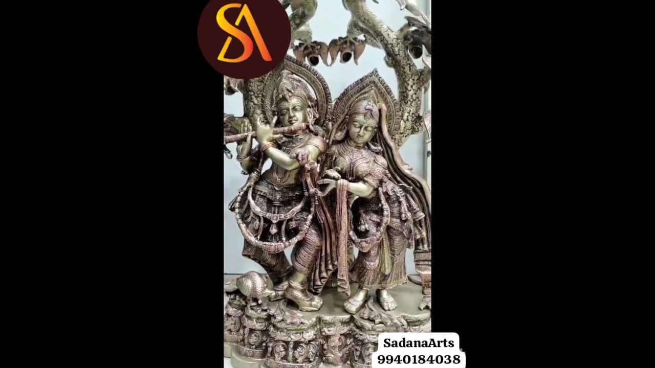 Brass Radhakrishnan idol finished with rich copper polish fine details and traditional workmanship.