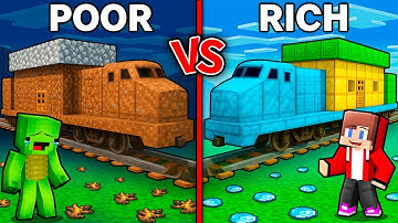 JJ and Mikey : POOR vs RICH Train House Battle in Minecraft ! - Maizen