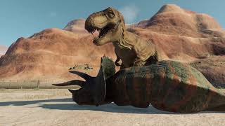 T-REX vs TRICERATOPS & SINOCERATOPS & STYRACOSAURUS - Jurassic World Evolution 2 screenshot 2