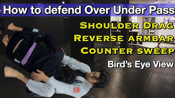 How to Defend Over Under Pass: Counter Attack- Shoulder Drag, Reverse Armbar & Backroll Sweep