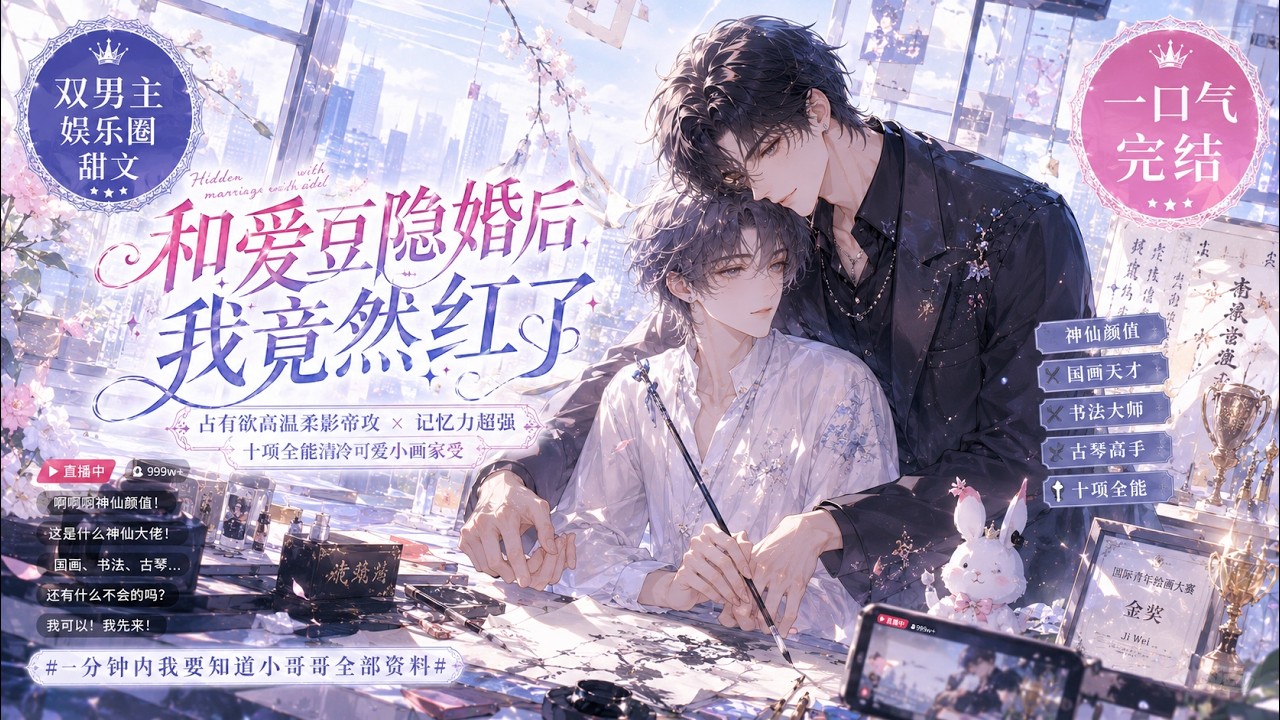 Double male leads 🌈 in the entertainment industry / sweet story 💗: The unknown streamer unexpectedly met her idol of seven years on a blind date. After a flash marriage and a secret marriage, they appeared on the same variety show again. Netizens were shocked to discover that this hidden little streamer actually had a godlike looks, and she could also do traditional Chinese painting, calligraphy, and guqin......